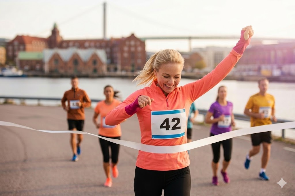 Tjejer springer tillsammans i en run club i Sverige